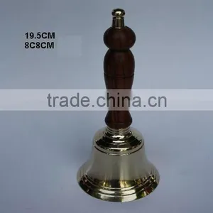 Wooden Handle Metal Bell With Line on Metal Made in Brass and Mirror Polish thumbnail-1