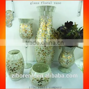 Different Shapes Golden Mosaic Glass Floral Vase thumbnail-1
