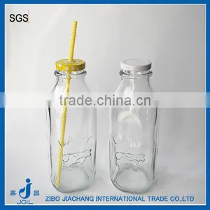 Cow Embossed Circleware Glass Beverage Milk Bottle With Metal Cap thumbnail-1