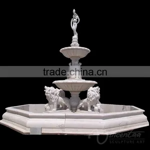 Outdoor Decoration Marble Stone Garden Lion Water Fountain thumbnail-2