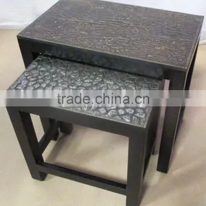 Metal Fitted Black Set of 2 Wooden Square Stool thumbnail-1