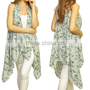 Summer Beach Wear Sleeveless Sexy Vest Flower Printed Cover up Lady Kimono Style Polyester Vintage Boho Clothing thumbnail-1