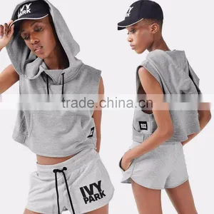 Wholesale Custom Made in China Blank Pullover Sleeveless Cropped Hoodie Sweatshirts thumbnail-1