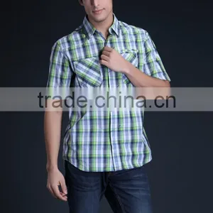 Fashion Short Sleeve Casual Design High Quality 100%Cotton Check Men Shirt thumbnail-4