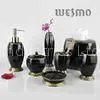 7 Piece Black Ceramic Bathroom Accessory Set With Vase and Tissue Cover thumbnail-1