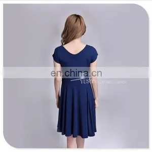 Bamboo Fiber Ladies Knee Above Summer Spring Pleated Dress thumbnail-2