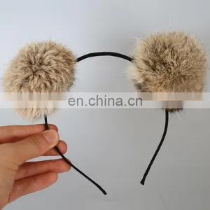 High Quality Fur Accessory Hand Made Real Fur Pompom Hair Bands for Girl thumbnail-2