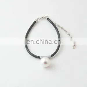 Handmade Big Freshwater Pearl Pendant Choker Necklace Fashion Leather Necklace Jewelry thumbnail-4