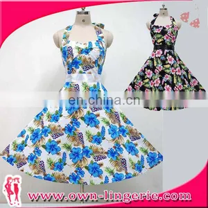 50s Vintage Dress Old Fashion Style Floral Design Womens Retro Rockabilly Dress thumbnail-1