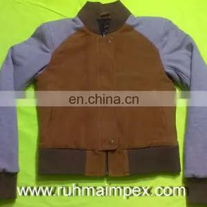 Suede Leather Jacket Cotton Sleeves thumbnail-1