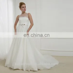 EB2913 A Line Scoope Heavy Beaded PU Belt Elegant Wedding Dress thumbnail-1