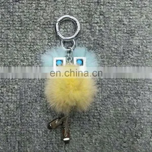 Metal Foot Small Eye Robot Pendant Fur Ball Keychain thumbnail-4