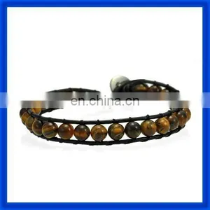 New 2014 Hot Sale Tiger Eyes Beads Leather Wrap Bracelet TPCL146# thumbnail-1