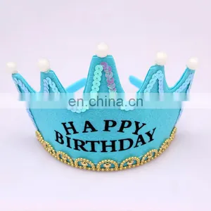 MCH-2318 New Wholesale Party Decoration Led Flashing Happy Birthday King Princess Tiara Crown Headband Hat for Kids thumbnail-3
