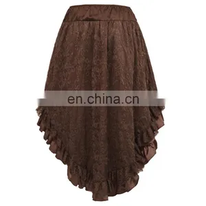 Belle Poque Vintage Retro Lace Satin Elastic Waist Asymmetrical High-Low Coffee Skirt BP000329-2 thumbnail-2