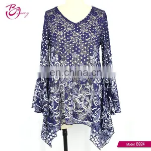 New Floral Patterns Printed Blouses Designs Fat Ladies thumbnail-1