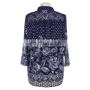 Guangzhou Factory Floral Print Plus Size Clothes Women Lace Shirt thumbnail-4
