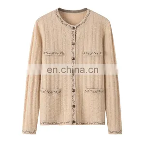 2024 Ladies Cardigan Soft Single Breasted Cashmere Sweater OEM Service Winter Casual Solid Pattern New Style thumbnail-4