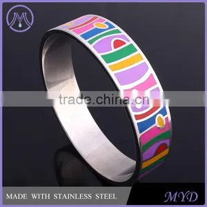 Fashion Ladies Hand Color Enamel Pattern Stainless Steel Bangle thumbnail-2
