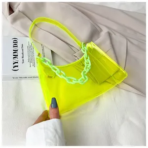 Stylish Transparent Jelly Shoulder Bag for Women, Colorful PVC Underarm Crossbody With Chain Strap, Spring Summer Casual thumbnail-2