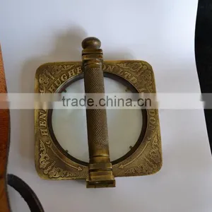 NAUTICAL BRASS FOLDING SQUARE ANTIQUE BRASS MAGNIFYING GLASS WITH LEATHER CASE NMG002 thumbnail-2