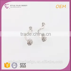 E73379K03 Rhinestone Princess Accessories Earrings Clasp Double Sided Silver Plated Ball Shiny Stud Earring thumbnail-1