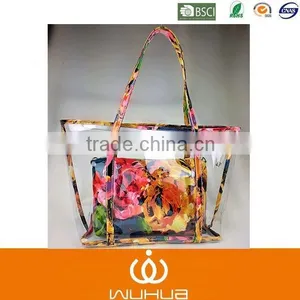 2015 Summer Tide Girl New Style Sugar Jelly Transparent Shoulder Bag With Printing Flower Bag in Bag thumbnail-1