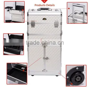 Salon Beauty Artist Professional Aluminum Rolling Trolley Makeup Case With Drawers thumbnail-5