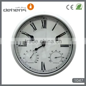 Vintage Large Metal Wall Clock in 16'' With Hygrothermograph thumbnail-1