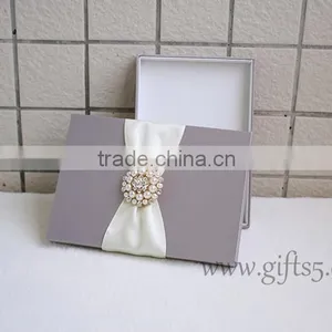 Elegant Grey Wedding Invitation Card Box With Brooch thumbnail-5