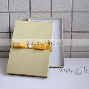 Luxury Handmade Gold Wedding Invitations Box With Ribbon Bow thumbnail-1