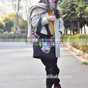 Luckybag Women Handbag Canvas Delicate Lady Shoulder Bags Flannel With Embroidery thumbnail-2