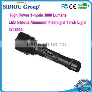 High Power 3800 Lumens LED 5-Mode Aluminum Flashlight Torch Light 2x18650 thumbnail-1