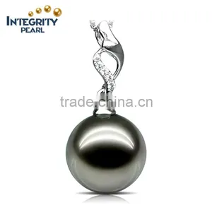 2016 Tahiti AAAA New Arrival Round Black 10-11mm 925 Silver Sea Pearl Pendant thumbnail-1
