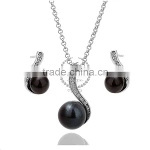 18KRG Platinum Plated Black Pearl Pendant Charm DIY Supplies Earrings and Necklace Jewelry Set PS034 thumbnail-1