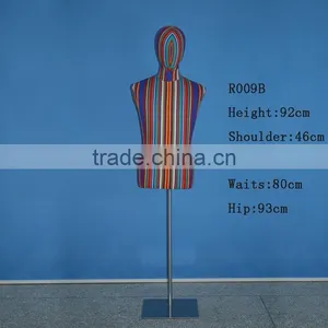 Articulated Male Dress Form With Half-Leg -- Striped Linen Mannequin thumbnail-1