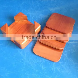 Red Custom Square Wooden Tea Cup Coaster Wholesale thumbnail-2