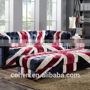 2016 Hot Sell High Quality Europe Vintage Style Living Room Chesterfeild UK Flag Fabric Sofa thumbnail-3