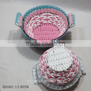 Round/Oval Paper Rope Wire Storage Tray With Ear Handle thumbnail-1