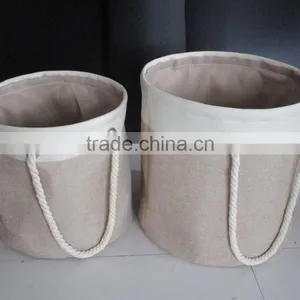Polyester Round Laundry Basket Hamper With Cotton Rope Handles thumbnail-1