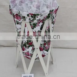 White Paint Wood Frame Collapsible Laundry Hamper/Basket thumbnail-1