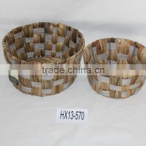 Ovals Metal Frame Rush Woven Storage Basket thumbnail-1