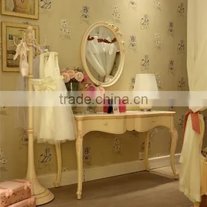 French Style Wooden Carved Ivory Antique Finished Vanity Makeup Dresser With Mirror - BF07-70357D thumbnail-1