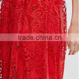 Clothing OEM Shiny Red Lady Women Midi Dresses Prom Lace Dresses thumbnail-6