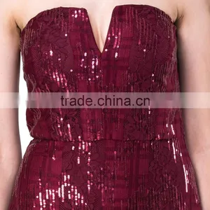 2017 Latest New Ladies off Shoulder Midi Party Fashion Short One Piece Sequin Dress Pattern Design thumbnail-2