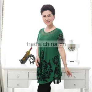 Middle Aged Women Fashion Beaded Lace Loose Printed Blouse thumbnail-2