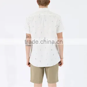 New Fashion Custom Button up Short Sleeve White Printed Shirts for Men thumbnail-3