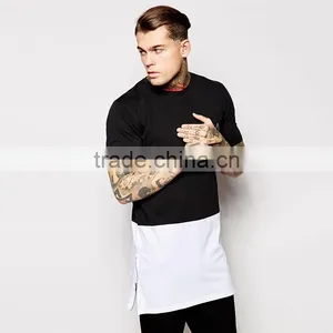 2015 Mens Long Tee Shirt 100% Cotton Short Sleeve Long Tee Shirt With Panelling and Side Zips thumbnail-1
