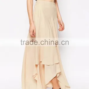 Women Summer Wear Beach Wear Asymmetrical Design Lvory Floaty Maxi Chiffon Skirt With Layers thumbnail-5