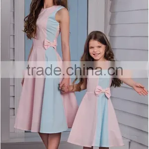 Hot Selling Summer New Frock Design Pink and Blue Mother Daughter Matching Dress thumbnail-1